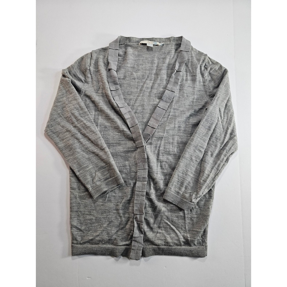 Boden Cardigan Women US 2 Gray Wool Ruffle Trim Sweater WK686